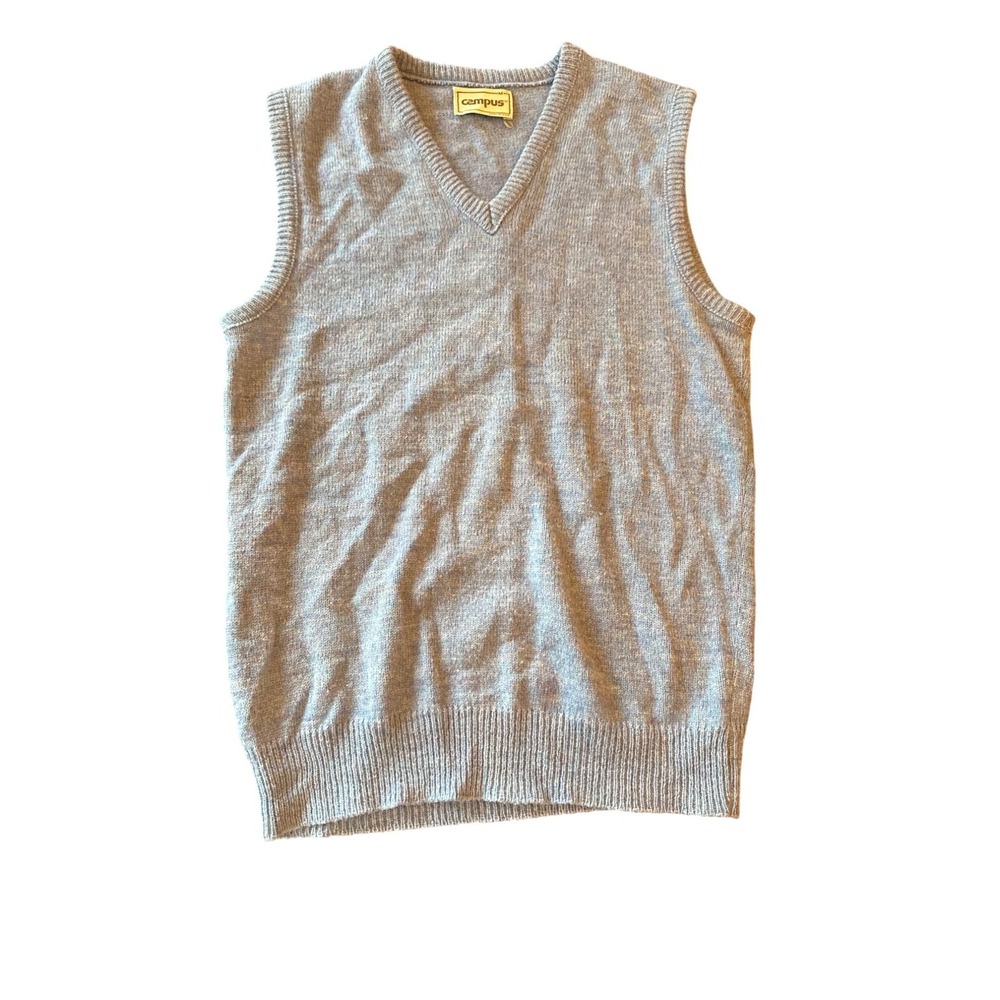 Vintage Campus Mens Blue V-Neck Sweater Vest‎ Made In USA Medium